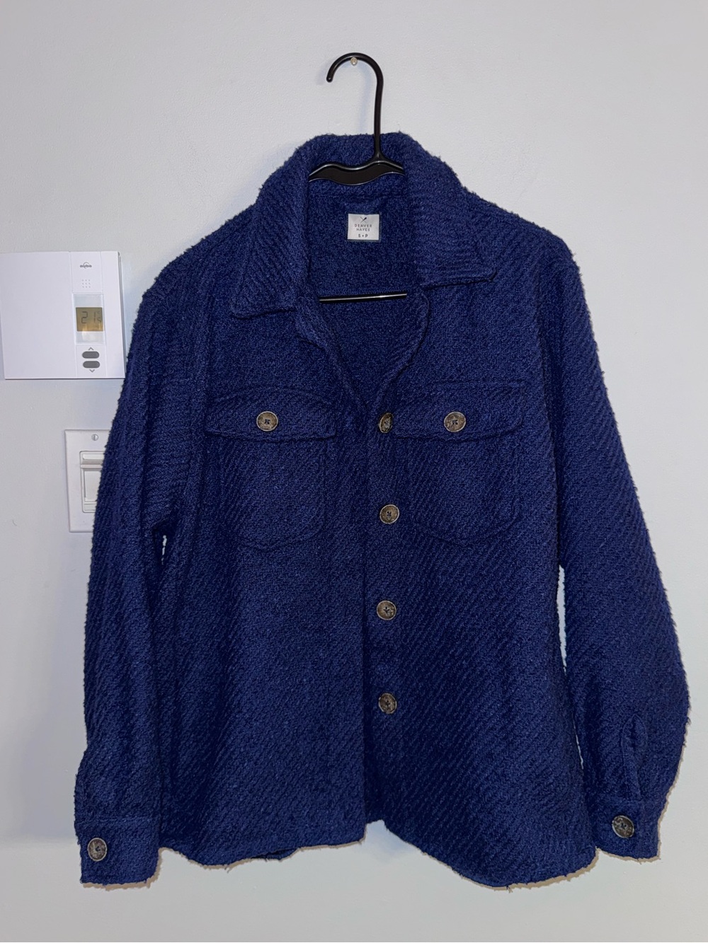 Cozy Oversized Denver Hayes Navy Bouclé Shacket Jacket